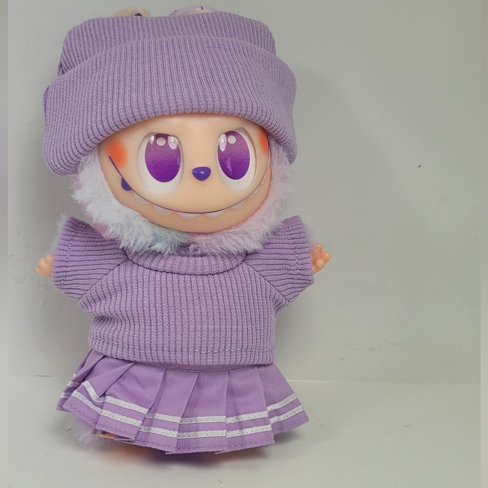 Labubu Adorable 3 Pcs Beanies Top And Pleated Skirt
